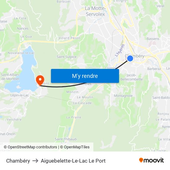 Chambéry to Aiguebelette-Le-Lac Le Port map