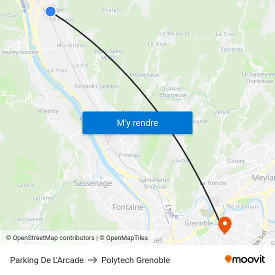 Parking De L'Arcade to Polytech Grenoble map