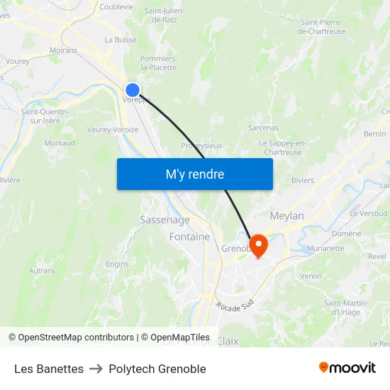 Les Banettes to Polytech Grenoble map