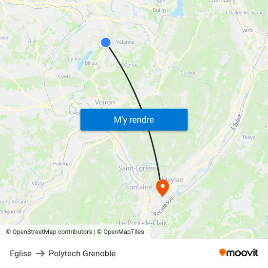 Eglise to Polytech Grenoble map