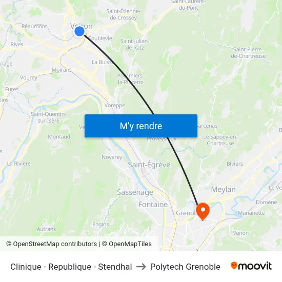 Clinique - Republique - Stendhal to Polytech Grenoble map