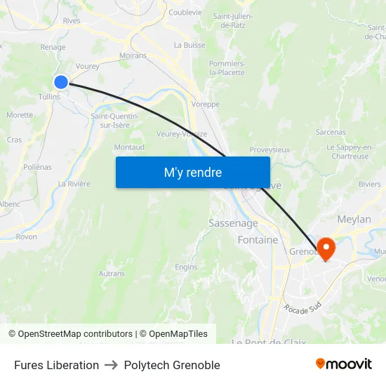Fures Liberation to Polytech Grenoble map