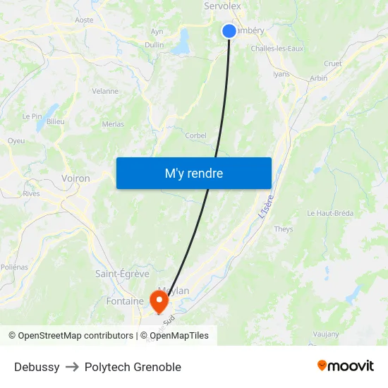Debussy to Polytech Grenoble map