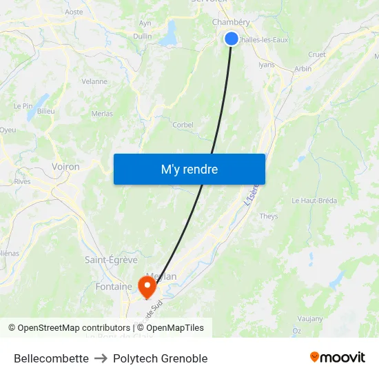 Bellecombette to Polytech Grenoble map