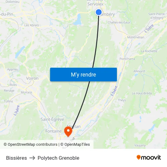 Bissières to Polytech Grenoble map