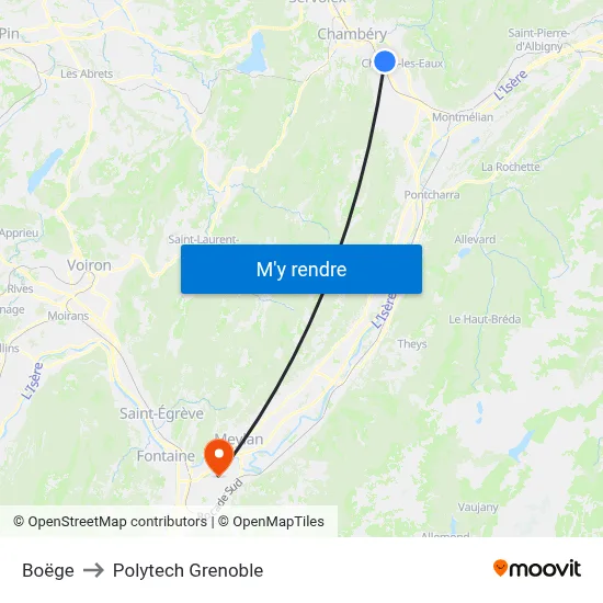 Boëge to Polytech Grenoble map
