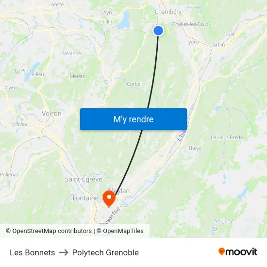 Les Bonnets to Polytech Grenoble map