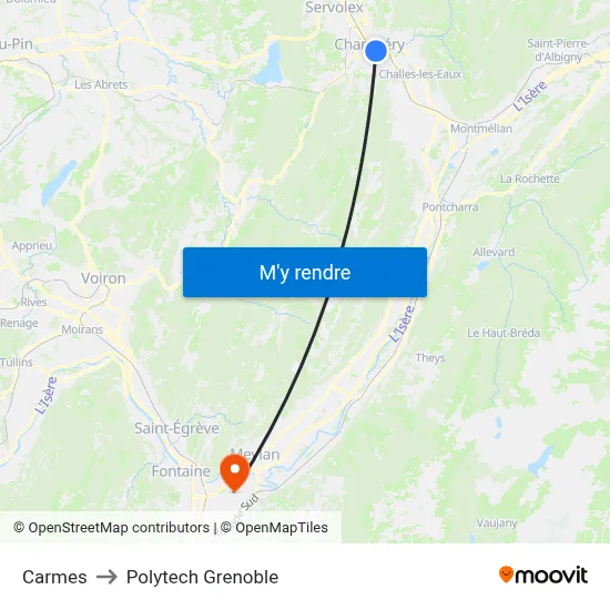 Carmes to Polytech Grenoble map