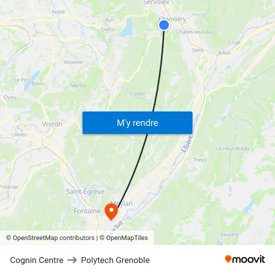 Cognin Centre to Polytech Grenoble map