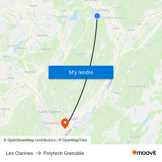 Les Clarines to Polytech Grenoble map
