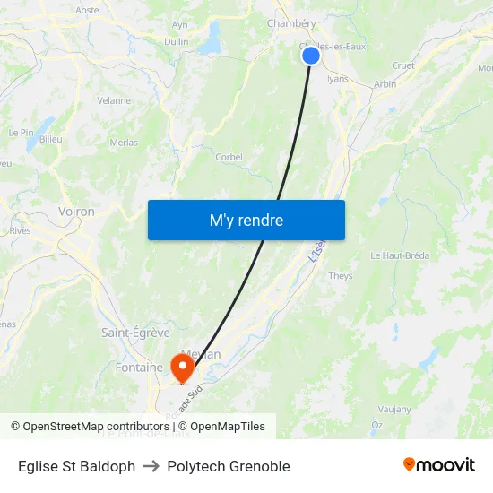 Eglise St Baldoph to Polytech Grenoble map
