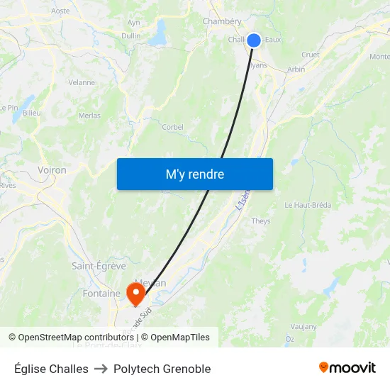 Église Challes to Polytech Grenoble map