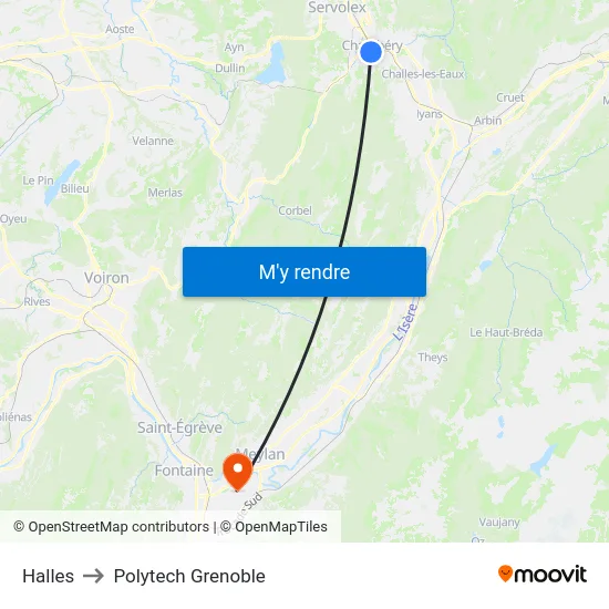 Halles to Polytech Grenoble map