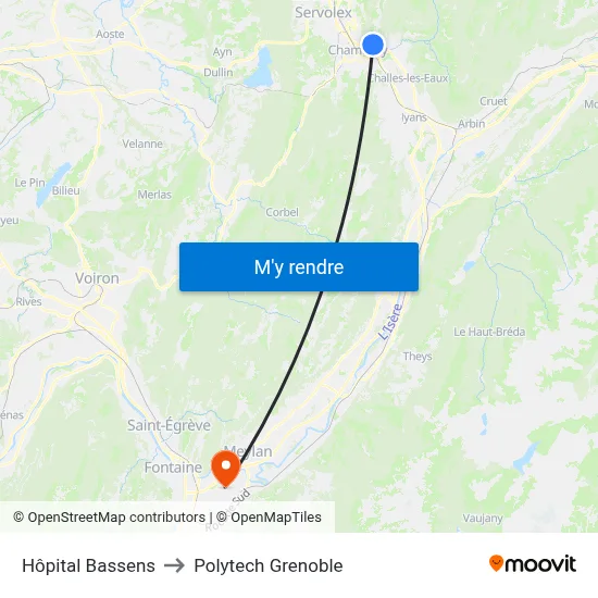 Hôpital Bassens to Polytech Grenoble map