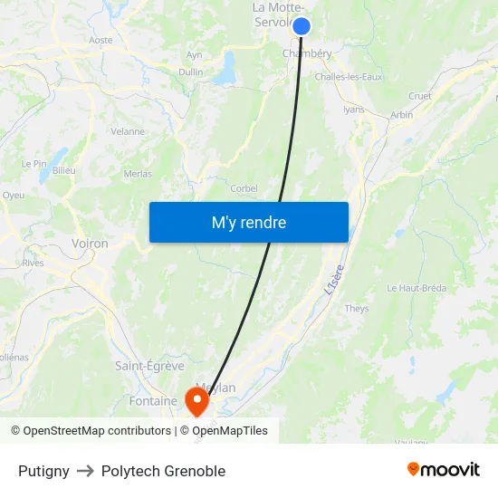Putigny to Polytech Grenoble map