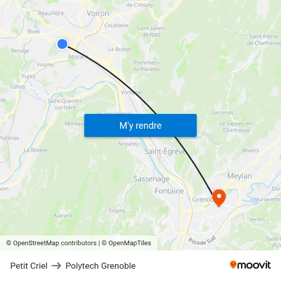 Petit Criel to Polytech Grenoble map