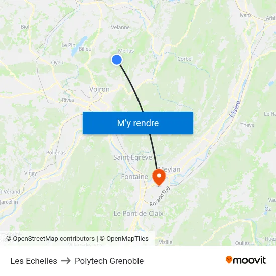 Les Echelles to Polytech Grenoble map