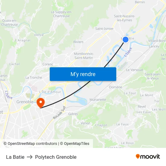 La Batie to Polytech Grenoble map