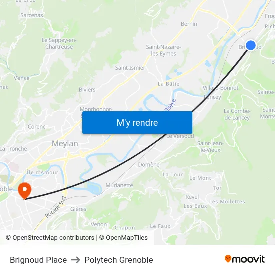 Brignoud Place to Polytech Grenoble map