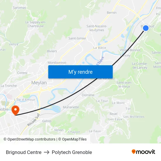 Brignoud Centre to Polytech Grenoble map