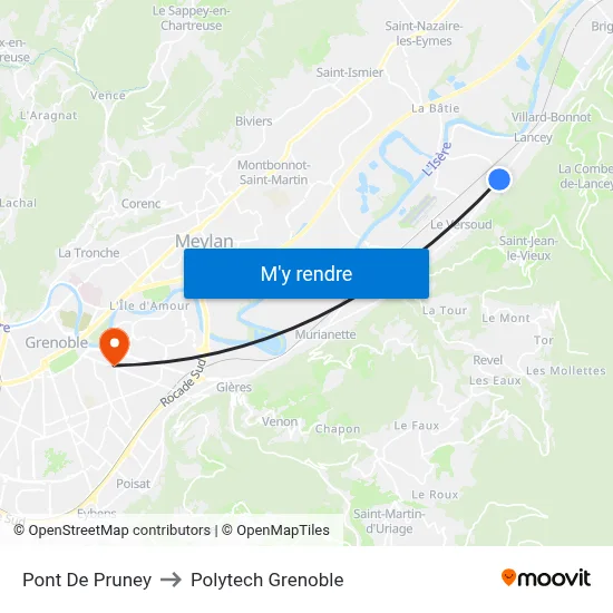 Pont De Pruney to Polytech Grenoble map