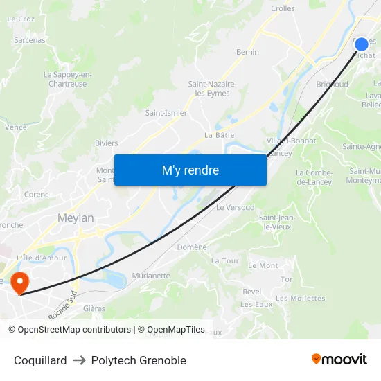 Coquillard to Polytech Grenoble map