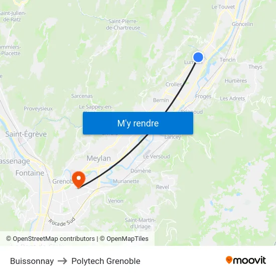 Buissonnay to Polytech Grenoble map