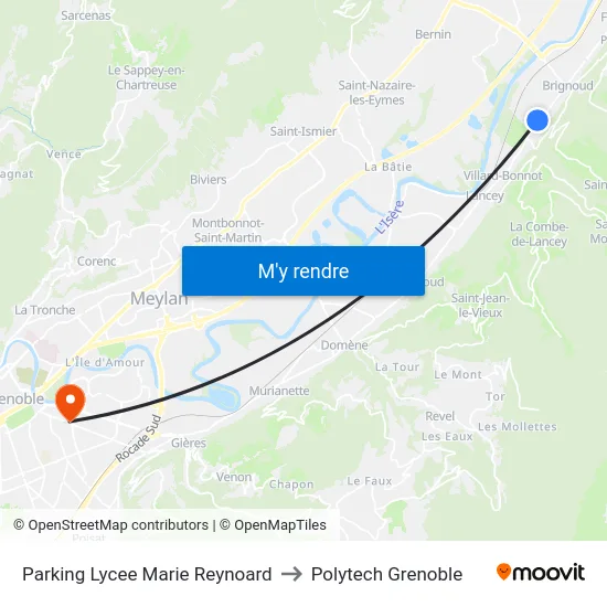 Parking Lycee Marie Reynoard to Polytech Grenoble map