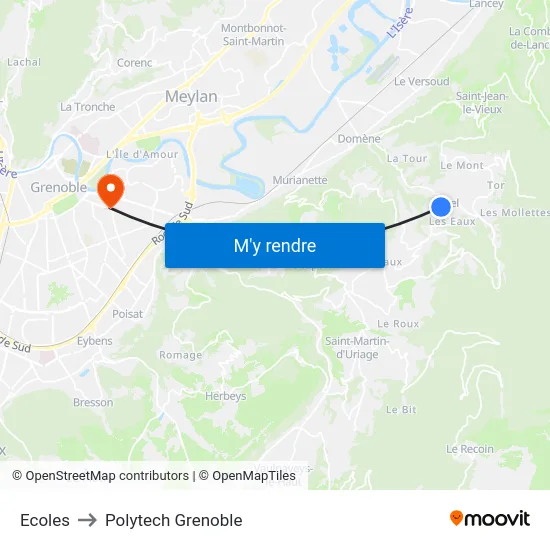 Ecoles to Polytech Grenoble map