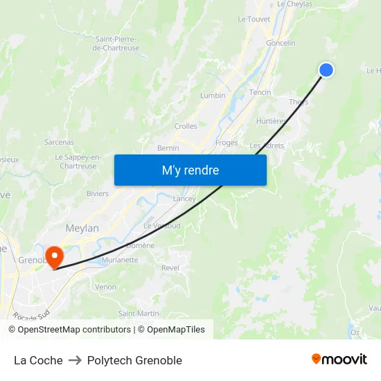 La Coche to Polytech Grenoble map