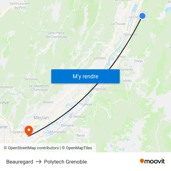 Beauregard to Polytech Grenoble map
