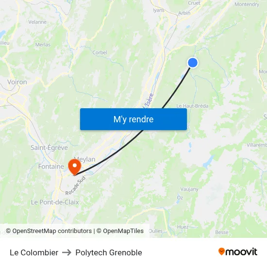 Le Colombier to Polytech Grenoble map