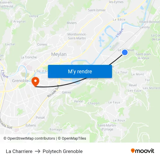 La Charriere to Polytech Grenoble map