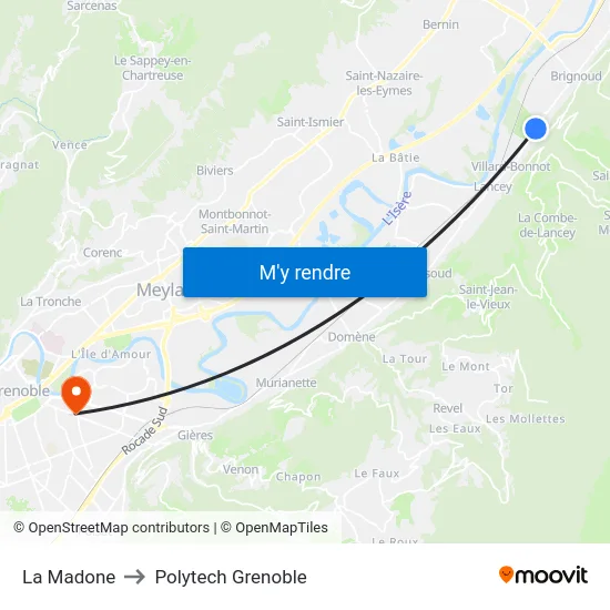 La Madone to Polytech Grenoble map