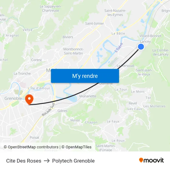 Cite Des Roses to Polytech Grenoble map
