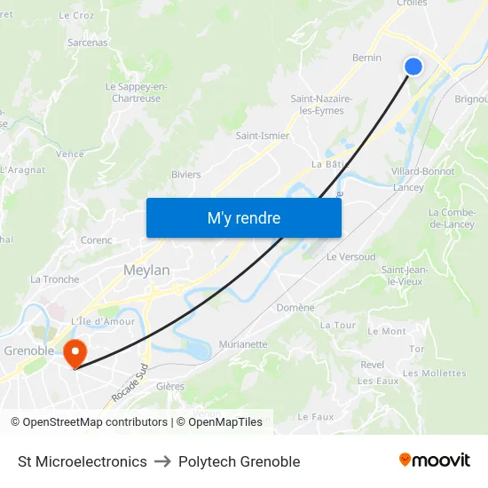 St Microelectronics to Polytech Grenoble map