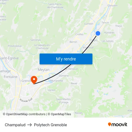 Champalud to Polytech Grenoble map