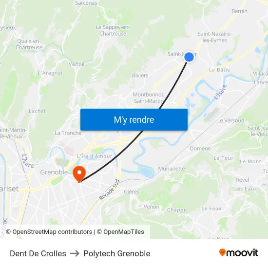 Dent De Crolles to Polytech Grenoble map