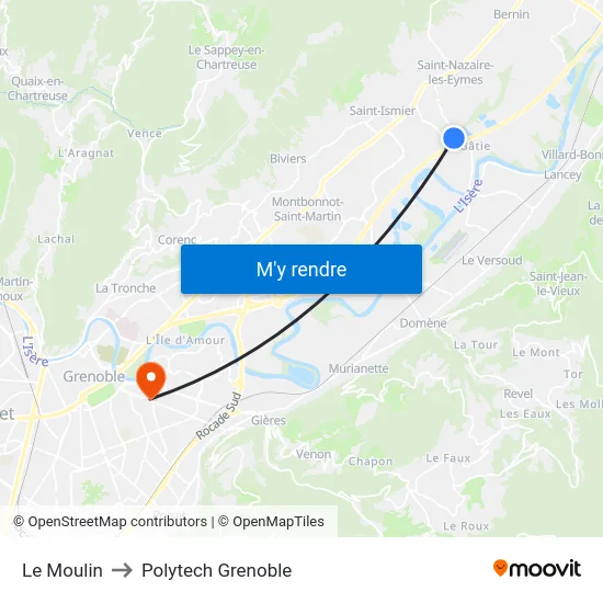 Le Moulin to Polytech Grenoble map