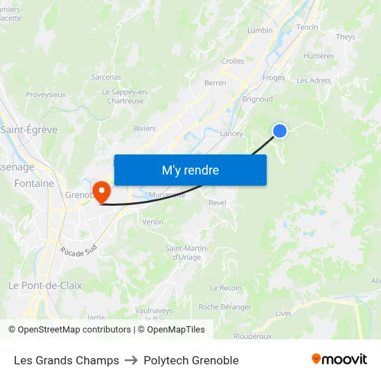 Les Grands Champs to Polytech Grenoble map