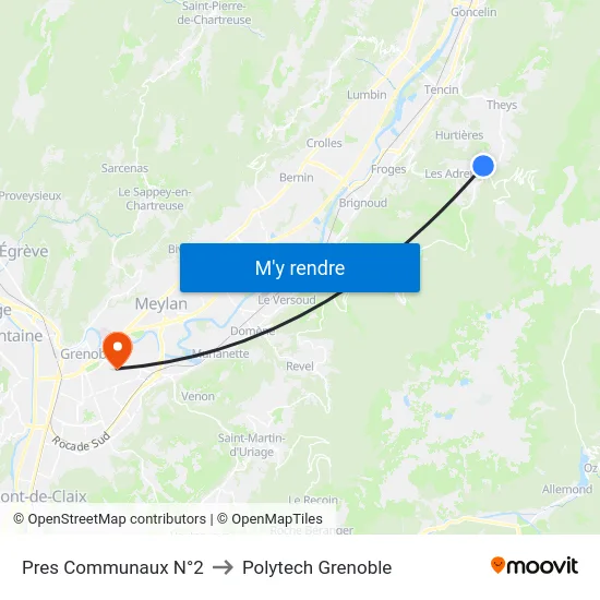Pres Communaux N°2 to Polytech Grenoble map