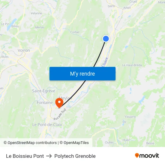 Le Boissieu Pont to Polytech Grenoble map