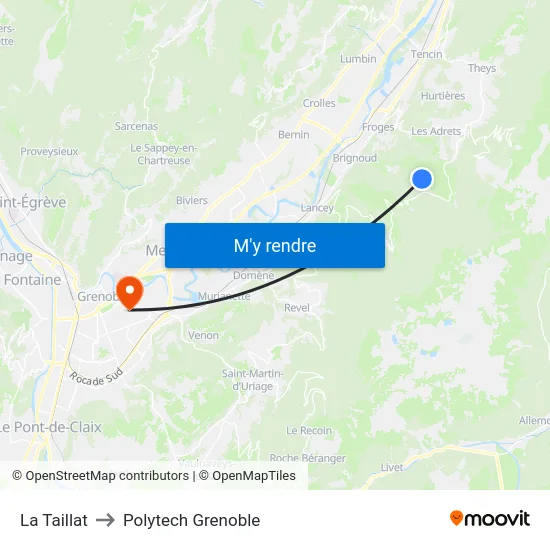 La Taillat to Polytech Grenoble map