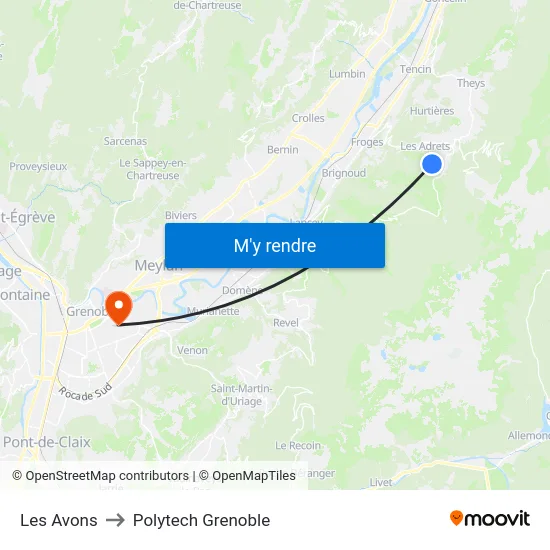 Les Avons to Polytech Grenoble map