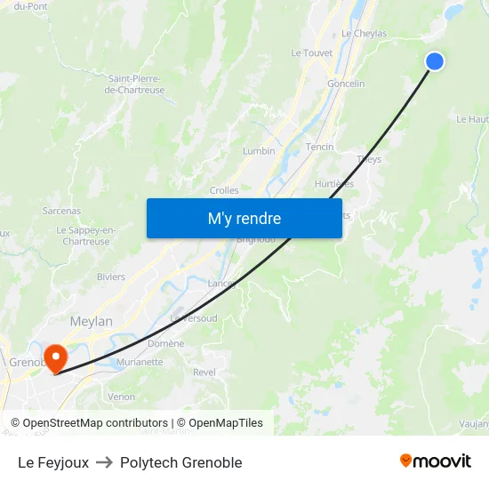 Le Feyjoux to Polytech Grenoble map