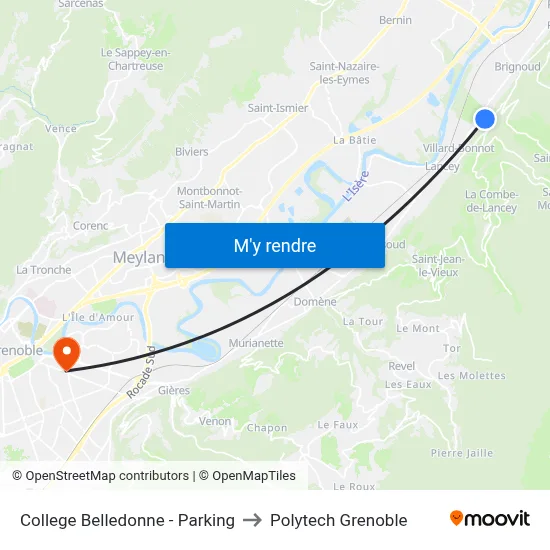 College Belledonne - Parking to Polytech Grenoble map