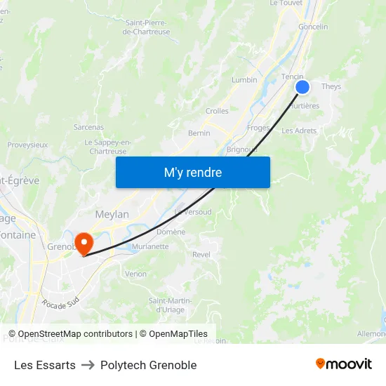 Les Essarts to Polytech Grenoble map