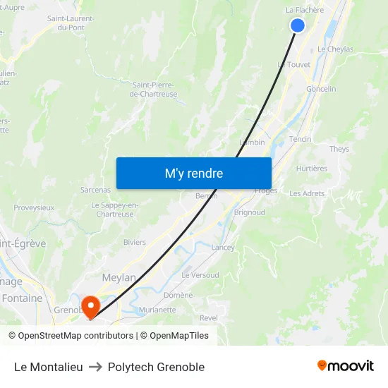 Le Montalieu to Polytech Grenoble map