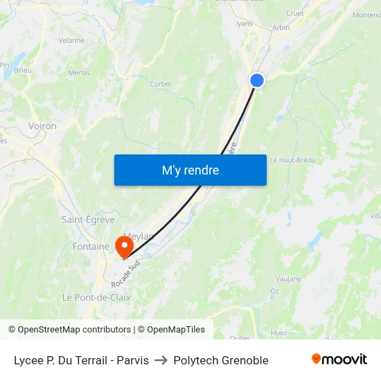 Lycee P. Du Terrail - Parvis to Polytech Grenoble map
