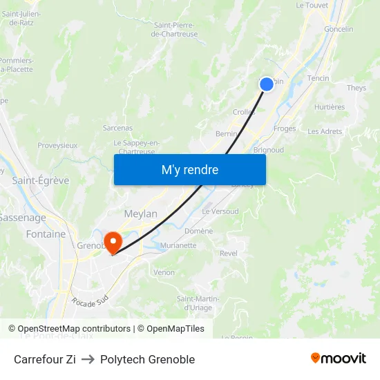 Carrefour Zi to Polytech Grenoble map